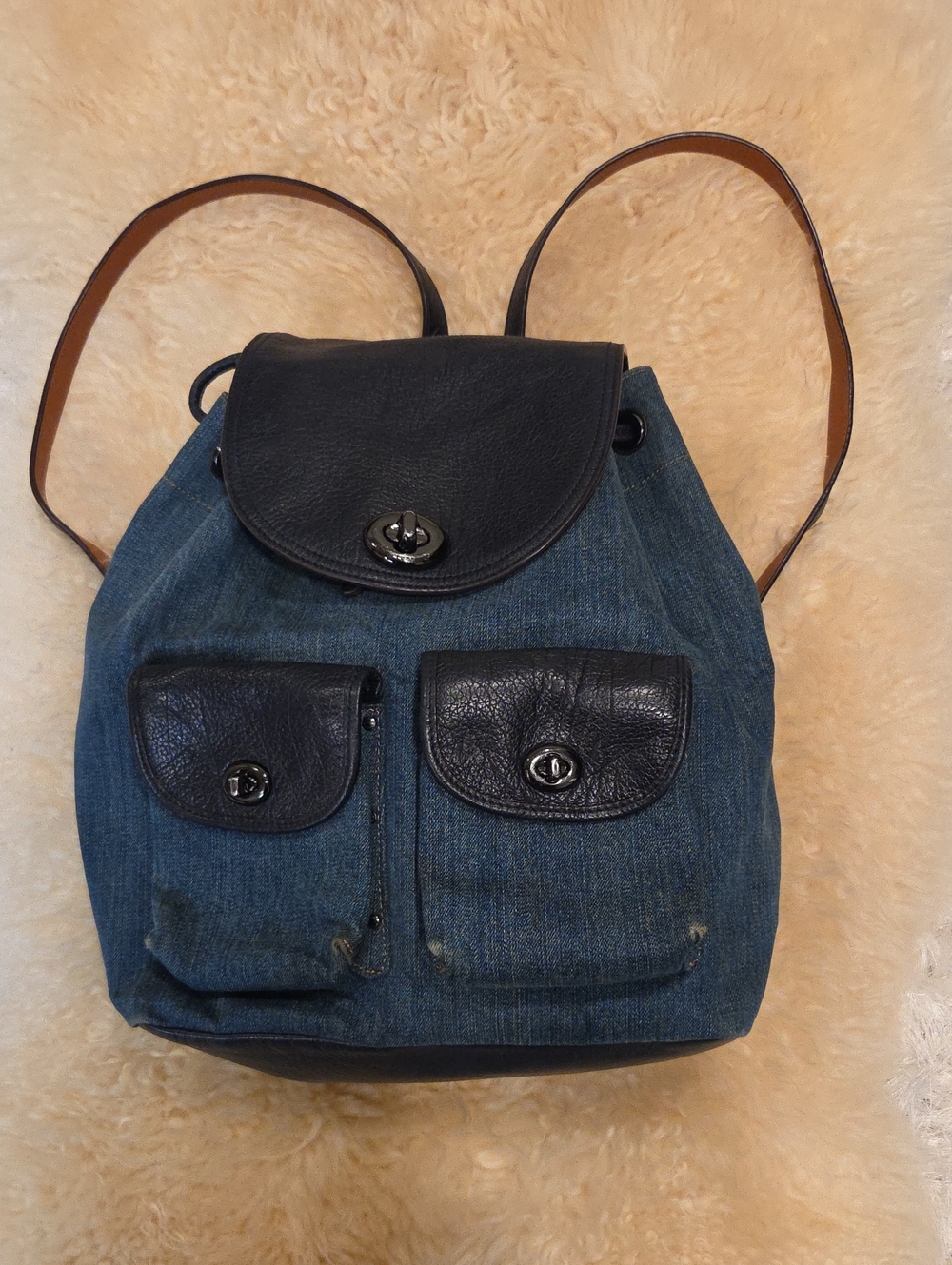 Coach Billie Blue Jean with Leather Trim Backpack NWOT